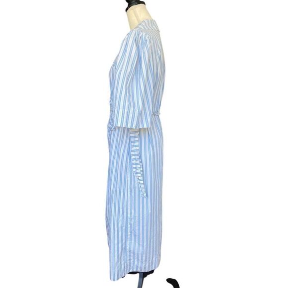 Ganni Women's Striped Draped Wrap Midi Dress Blue Size 42 Casual - Picture 6 of 11